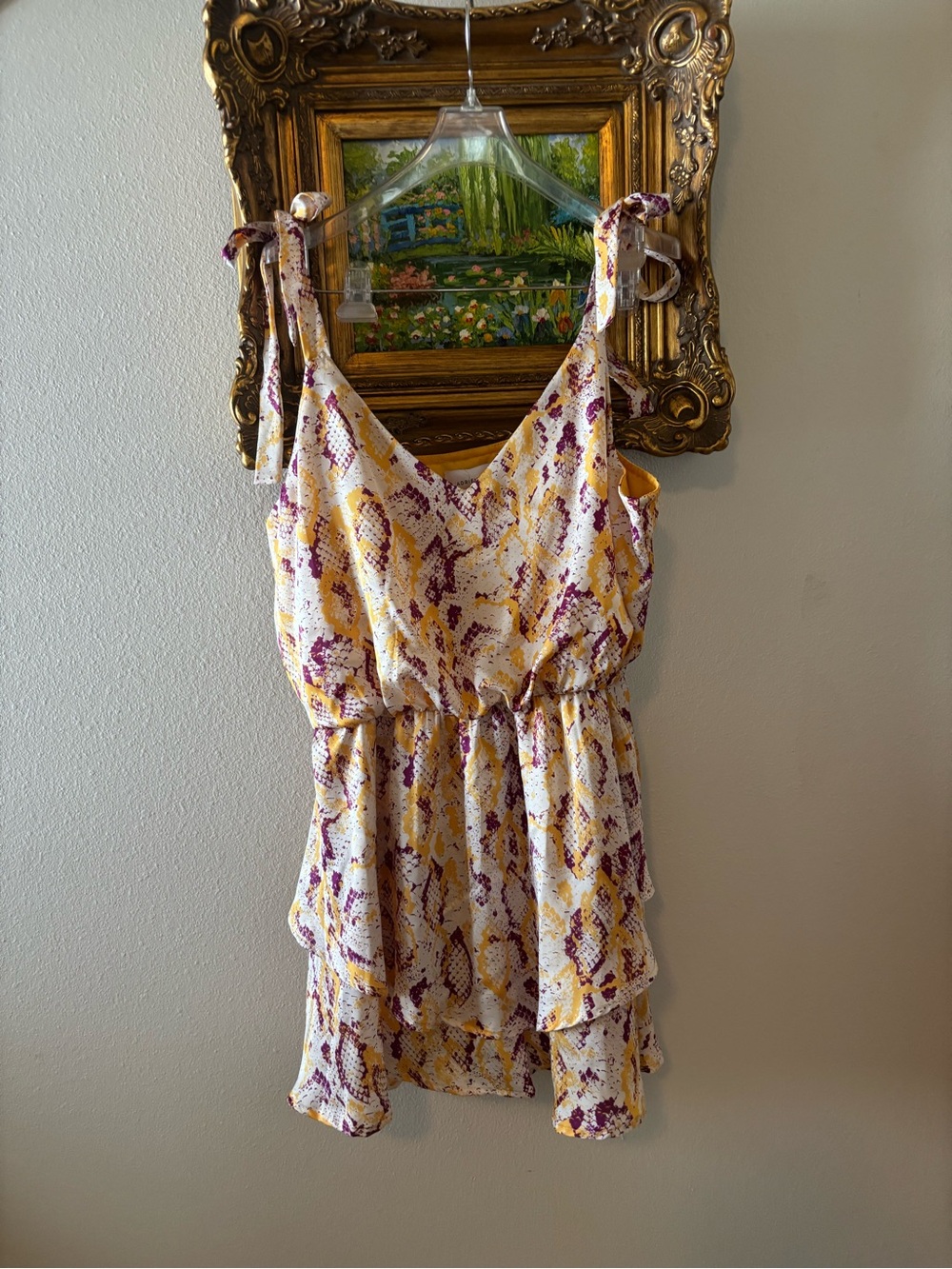 ADRIENNE LSU Purple & Gold Tie-Strap Tiered Romper - Picture 2 of 11